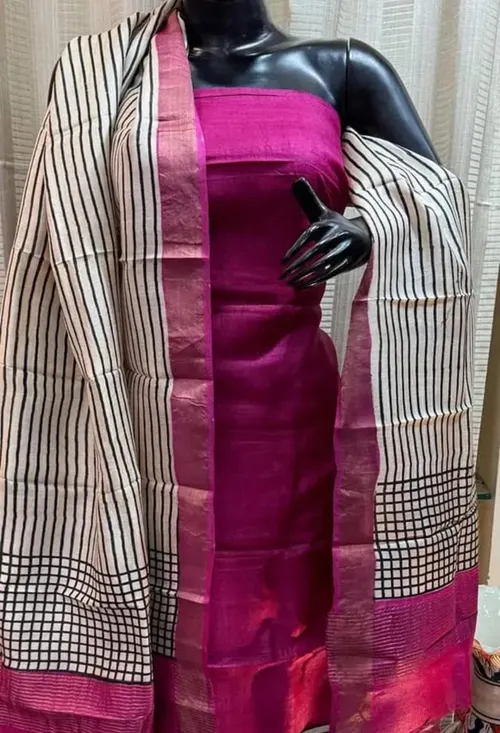 Elegant Pure Handloom Tussar Silk Dress Material – Top & Dupatta